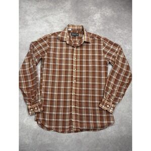 VTG Loren Shirt Mens Medium Brown Plaid Button Up Long Sleeve Vintage 90s Casual